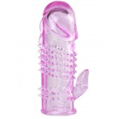 Розовая  гелевая насадка с клиторальным отростком - 13,5 см. - Toyfa Basic - в Грозном купить с доставкой