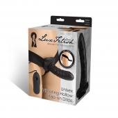 Чёрный полый страпон с вибрацией Unisex Vibrating Hollow Strap-On - 14 см. - Lux Fetish - купить с доставкой в Грозном
