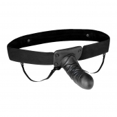 Чёрный полый страпон с вибрацией Unisex Vibrating Hollow Strap-On - 14 см. - Lux Fetish - купить с доставкой в Грозном