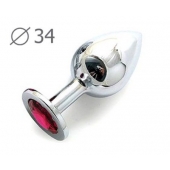 Коническая серебристая анальная втулка с малиновым кристаллом - 8,2 см. - Anal Jewelry Plug - купить с доставкой в Грозном