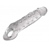 Прозразная закрытая насадка на пенис с поддержкой мошонки Clearly Ample Penis Enhancer - 22 см. - XR Brands - в Грозном купить с доставкой