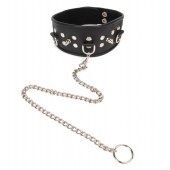 Черный ошейник с шипами и металлическим поводком-цепочкой - Notabu - купить с доставкой в Грозном