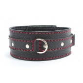 Черный ошейник из натуральной кожи с красной строчкой и кольцом - БДСМ Арсенал - купить с доставкой в Грозном