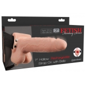 Телесный перезаряжаемый вибрострапон 7  Hollow Rechargeable Strap-on with Balls - 20,3 см. - Pipedream - купить с доставкой в Грозном