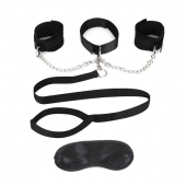 Чёрный ошейник с наручниками и поводком Collar Cuffs   Leash Set - Lux Fetish - купить с доставкой в Грозном