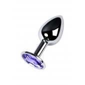 Серебристая конусовидная анальная пробка с фиолетовым кристаллом - 7 см. - ToyFa - купить с доставкой в Грозном