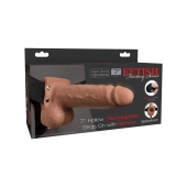 Кофейный перезаряжаемый вибрострапон 7  Hollow Rechargeable Strap-on with Balls - 20,3 см. - Pipedream - купить с доставкой в Грозном