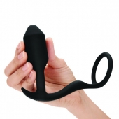 Черное эрекционное кольцо с анальным плагом Snug   Tug - b-Vibe - в Грозном купить с доставкой