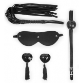 Эротический набор в черном цвете: маска, кляп, пэстисы, плётка - Notabu - купить с доставкой в Грозном
