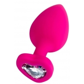 Розовая анальная втулка Diamond Heart с прозрачным кристаллом - 9,5 см. - ToyFa - купить с доставкой в Грозном