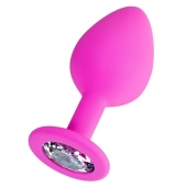 Розовая анальная втулка Brilliant с прозрачным кристаллом - 8 см. - ToyFa - купить с доставкой в Грозном