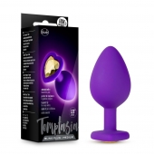 Фиолетовая анальная пробка Bling Plug Medium с золотистым стразом - 8,3 см. - Blush Novelties - купить с доставкой в Грозном