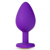 Фиолетовая анальная пробка Bling Plug Medium с золотистым стразом - 8,3 см. - Blush Novelties - купить с доставкой в Грозном