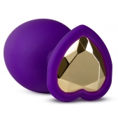 Фиолетовая анальная пробка Bling Plug Large с золотистым стразом - 9,5 см. - Blush Novelties - купить с доставкой в Грозном