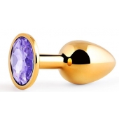 Золотистая анальная пробка с фиолетовым стразом - 7,2 см. - Anal Jewelry Plug - купить с доставкой в Грозном