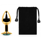 Золотистая анальная пробка с голубым стразом - 7,2 см. - Anal Jewelry Plug - купить с доставкой в Грозном