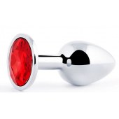 Серебристая анальная пробка с красным стразом - 7,2 см. - Anal Jewelry Plug - купить с доставкой в Грозном