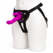 Лиловый страпон Rechargeable Vibrating Strap-On Harness Set - 17,6 см. - Happy Rabbit - купить с доставкой в Грозном