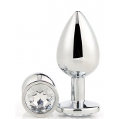 Серебристая анальная втулка с прозрачным кристаллом - 7,1 см. - Dream Toys - купить с доставкой в Грозном