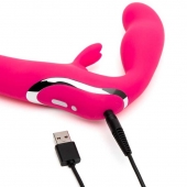 Ярко-розовый безремневой страпон Rechargeable Vibrating Strapless Strap-On - Happy Rabbit - купить с доставкой в Грозном