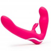 Ярко-розовый безремневой страпон Rechargeable Vibrating Strapless Strap-On - Happy Rabbit - купить с доставкой в Грозном