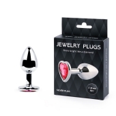 Серебристая анальная пробка с малиновым кристаллом-сердечком - 7 см. - Anal Jewelry Plug - купить с доставкой в Грозном