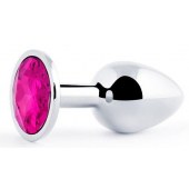 Серебристая анальная пробка с малиновым кристаллом - 7,2 см. - Anal Jewelry Plug - купить с доставкой в Грозном