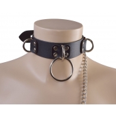 Черный кожаный ошейник Big Ring - Sitabella - купить с доставкой в Грозном