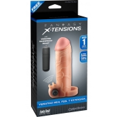 Телесная вибронасадка с кольцом  Vibrating Real Feel 1 Extension - 14 см. - Pipedream - в Грозном купить с доставкой