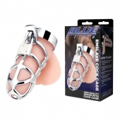 Серебристая металлическая клетка для члена с замком Enslave Cock Cage - BlueLine - купить с доставкой в Грозном