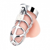 Серебристая металлическая клетка для члена с замком Enslave Cock Cage - BlueLine - купить с доставкой в Грозном