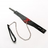 Черный широкий ошейник с красным декором и поводком - Crazy Handmade - купить с доставкой в Грозном