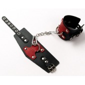Черные кожаные оковы с красными вставками - Crazy Handmade - купить с доставкой в Грозном