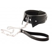 Черный ошейник-воротничок с металлическим поводком - Crazy Handmade - купить с доставкой в Грозном