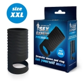 Черная открытая насадка на пенис с кольцом для мошонки XXL-size - 9,4 см. - Sex Expert - в Грозном купить с доставкой