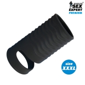 Черная открытая насадка на пенис с кольцом для мошонки XXXL-size - 9,9 см. - Sex Expert - в Грозном купить с доставкой