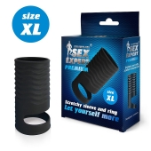 Черная открытая насадка на пенис с кольцом для мошонки XL-size - 8,9 см. - Sex Expert - в Грозном купить с доставкой
