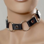 Кожаный черный ошейник с кольцами - Sitabella - купить с доставкой в Грозном