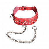 Красный кожаный ошейник с карабином и поводком - Sitabella - купить с доставкой в Грозном