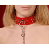 Красный кожаный ошейник с карабином и поводком - Sitabella - купить с доставкой в Грозном