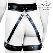 Черный кожаный пояс с гартерами - L-XL - Notabu - купить с доставкой в Грозном