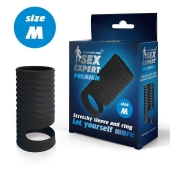 Черная открытая насадка на пенис с кольцом для мошонки size M - 7,9 см. - Sex Expert - в Грозном купить с доставкой