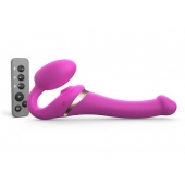 Ярко-розовый безремневой страпон Multi Orgasm Size S с клиторальной стимуляцией - Strap-on-me - купить с доставкой в Грозном