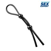 Черное силиконовое лассо с двумя шариками для утяжки - Sex Expert - в Грозном купить с доставкой