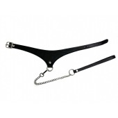 Черный кожаный ошейник Black Phoenix с поводком - БДСМ Арсенал - купить с доставкой в Грозном