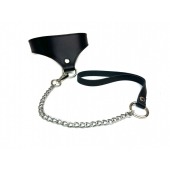 Черный кожаный ошейник Black Phoenix с поводком - БДСМ Арсенал - купить с доставкой в Грозном