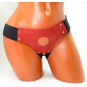 Красные кожаные трусики для страпона - БДСМ Арсенал - купить с доставкой в Грозном