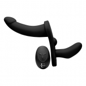 Черный вибрострапон Double Take 10X Double Penetration Vibrating Strap-on Harness - XR Brands - купить с доставкой в Грозном