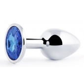 Анальное украшение BUTT PLUG  Small с синим кристаллом - 7 см. - Anal Jewelry Plug - купить с доставкой в Грозном