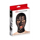 Черная кружевная маска на голову с отверстиями для глаз и рта - Fetish Tentation - купить с доставкой в Грозном